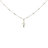 Collier doré croix en nacre blanche et petite tourmaline 42 cm