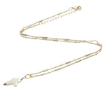 Collier doré croix en nacre blanche et petite tourmaline 42 cm