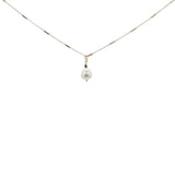 Collier doré perle de culture et petite tourmaline verte 42 cm