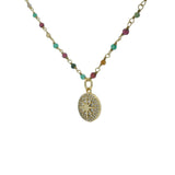 Collier santa maria doré tourmaline onyx verte et médaille étoile 60cm