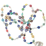 Collier doré coeur en nacre et zircons perles colorées avec fleurs 75 cm