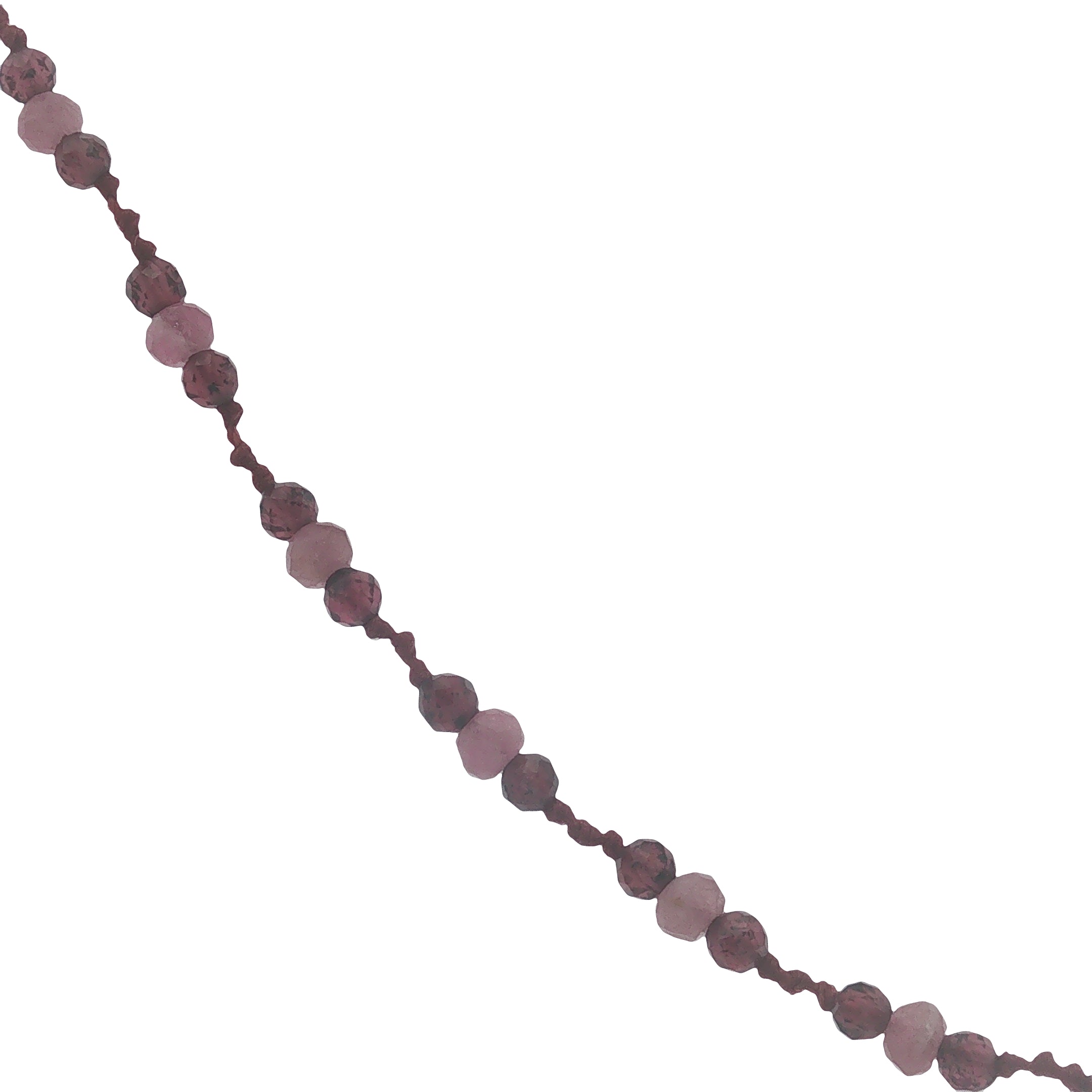 Collier doré cordon bordeaux avec grenat et tourmaline rose 60 cm