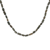 Collier doré labradorite en tube et noeuds gris 60 cm
