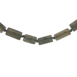 Collier doré labradorite en tube et noeuds gris 60 cm