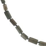 Collier doré labradorite en tube et noeuds gris 60 cm