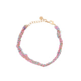 Bracelet brésilien doré cordon rose et bleu chaine dorée GM