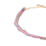 Bracelet brésilien doré cordon rose et bleu chaine dorée GM