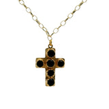 Collier doré croix et onyx noir 60 cm