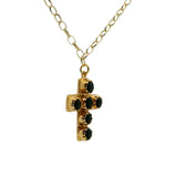 Collier doré croix et onyx noir 60 cm