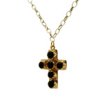 Collier doré croix et onyx noir 60 cm