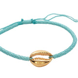 Bracelet doré cordon bleu turquoise cauri doré