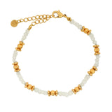 Bracelet pierre de lune avec boules striées et petites couronnes