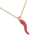 Collier doré piment en émail rouge 42 cm