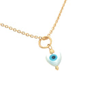 Collier doré petit coeur en nacre avec oeil perle dorée 42 cm