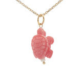 Collier doré tortue rose avec perle de culture 42 cm