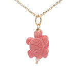 Collier doré tortue rose avec perle de culture 42 cm