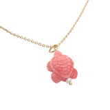 Collier doré tortue rose avec perle de culture 42 cm