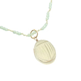 Collier doré prehnite scarabée taillé dans quartz citron 60 cm