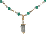 Collier doré onyx verte, prehnite, labradorite et pierre de lune 50 cm
