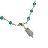 Collier doré onyx verte, prehnite, labradorite et pierre de lune 50 cm