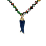 Collier doré perles multicolores poisson bleu 38 cm