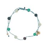 Bracelet doré cordon bleu jean onyx verte prehnite et tourmaline