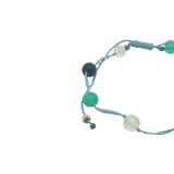 Bracelet doré cordon bleu jean onyx verte prehnite et tourmaline