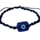 Bracelet doré cordon tressé bleu marine oeil verre soufflé