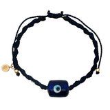 Bracelet doré cordon tressé bleu marine oeil verre soufflé