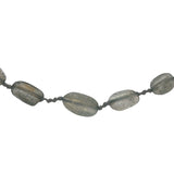Collier doré perles en labradorite et noeuds gris 75 cm
