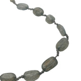 Collier doré perles en labradorite et noeuds gris 75 cm
