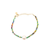 Bracelet doré perle de culture avec perles multicolores