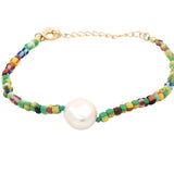 Bracelet doré perle de culture avec perles multicolores