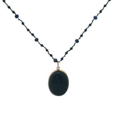 Collier doré onyx noire cabochon perles onyx noire et lapis lazulis 60 cm