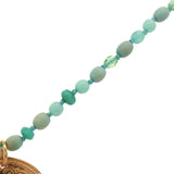 Collier doré main de Fatma gravée avec turquoise et perles vertes 75 cm