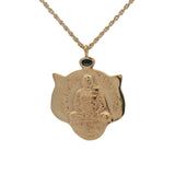 Collier doré tête de tigre avec turquoise 60 cm