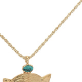 Collier doré tête de tigre avec turquoise 60 cm