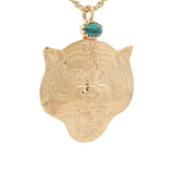 Collier doré tête de tigre avec turquoise 60 cm