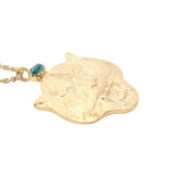 Collier doré tête de tigre avec turquoise 60 cm