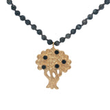 Collier doré perles grises arbre de vie onyx noire 75 cm