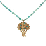 Collier arbre de vie doré turquoise avec perles vertes 75 cm