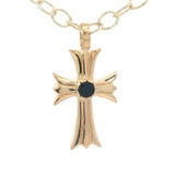 Collier doré croix baroque avec onyx noire 60 cm