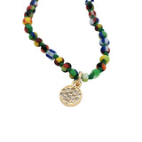 Collier doré perles multicolores médaille zircons 38 cm