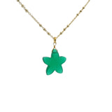 Collier doré étoile de mer et onyx verte 42cm