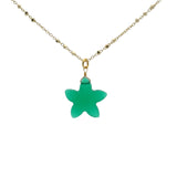 Collier doré étoile de mer et onyx verte 42cm