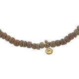 Collier doré perles en bois beige, pampilles rondes et en forme de fleur 75 cm