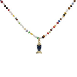 Collier doré perles multicolores poison bleu 38 cm
