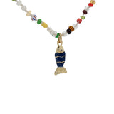 Collier doré perles multicolores poison bleu 38 cm