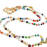 Collier doré perles multicolores oeil bleu verre soufflé 38 cm