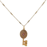 Collier doré clef tourmaline rose zircons 50 cm